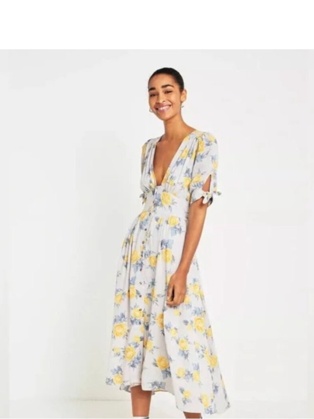 Free People Boho Floral Yellow & Blue Midi Dress - Picture 2 of 6